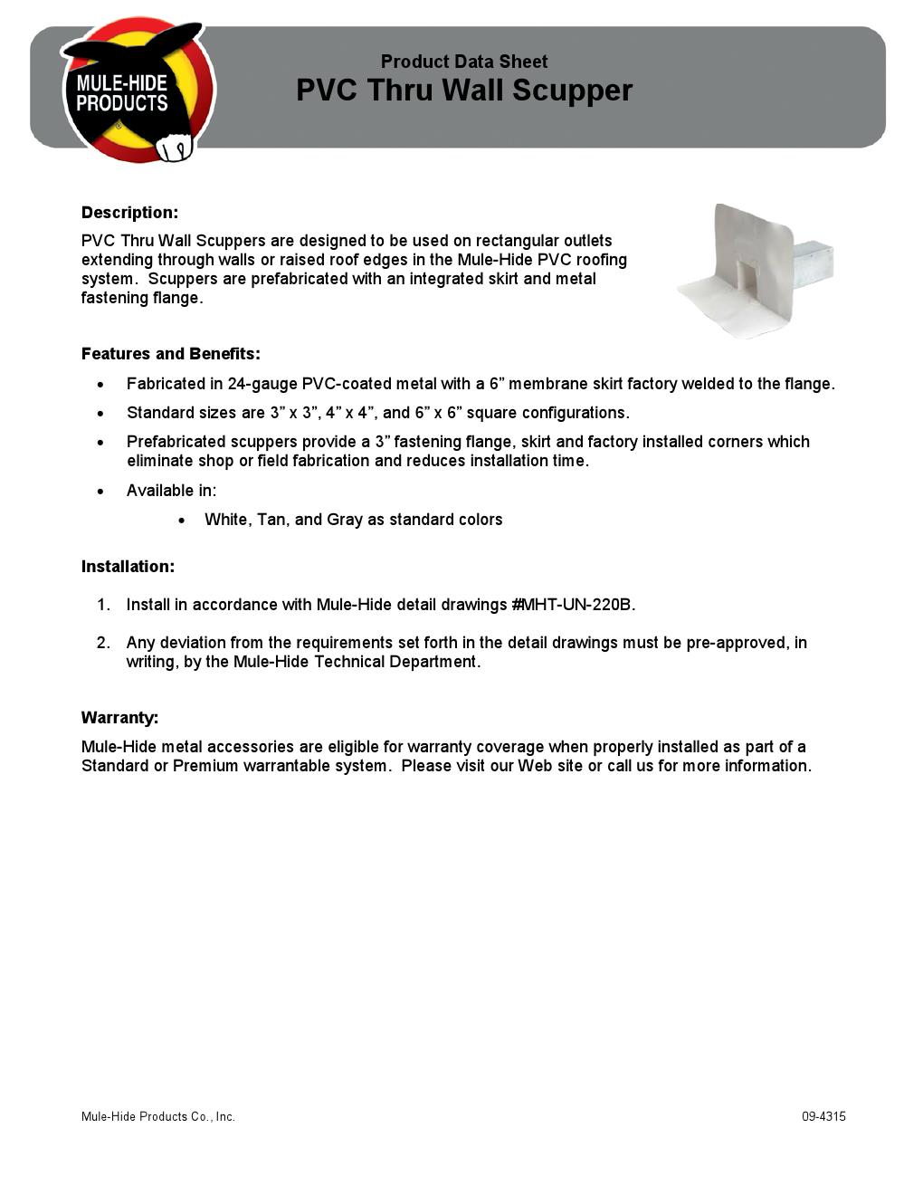 PVC Through Wall Scupper