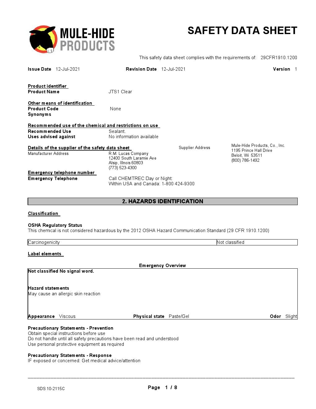 JTS 1 Joint & Termination Sealant