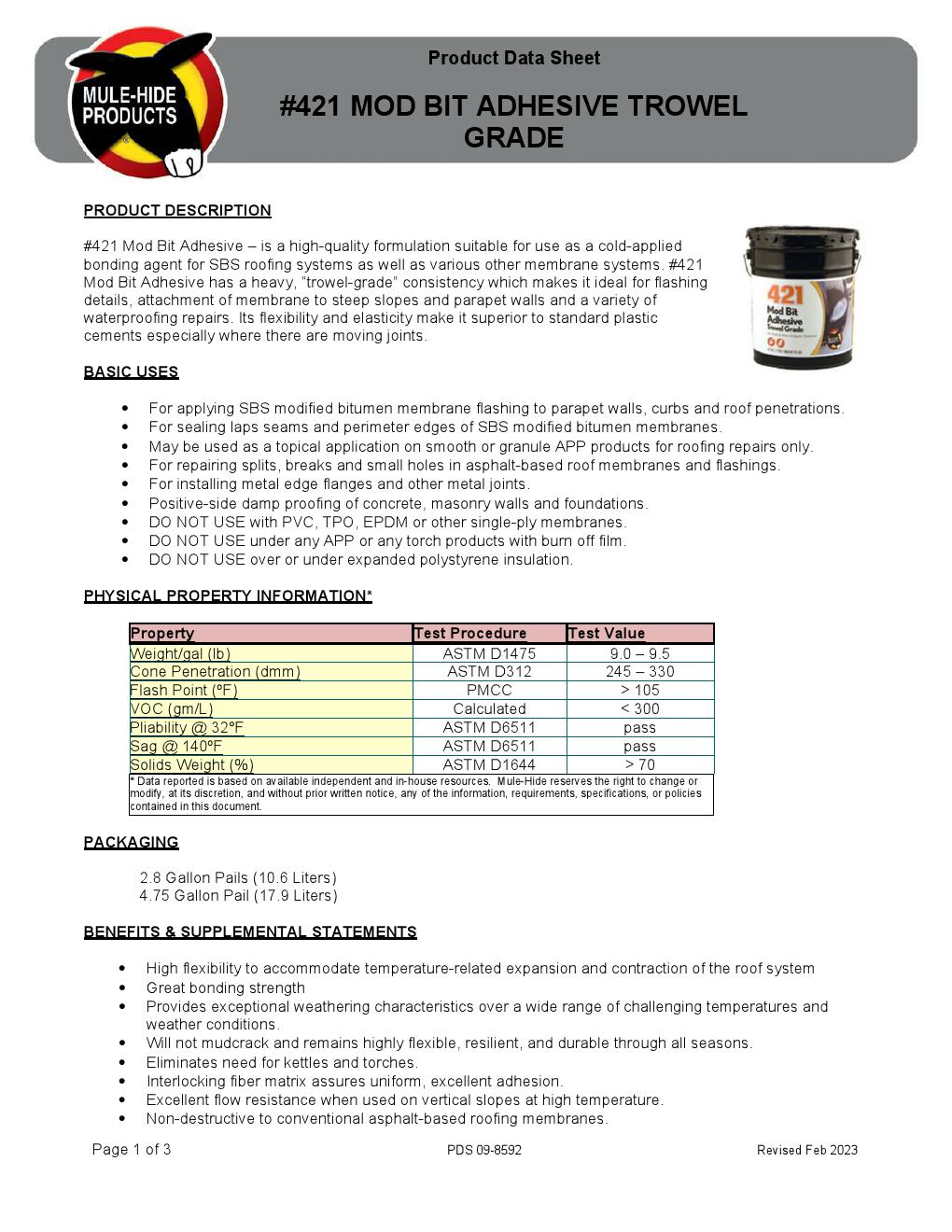 421 Mod Bit Adhesive Trowel Grade