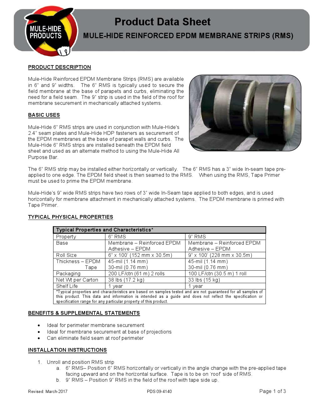 6" Reinforced EPDM Membrane Strips (RMS)