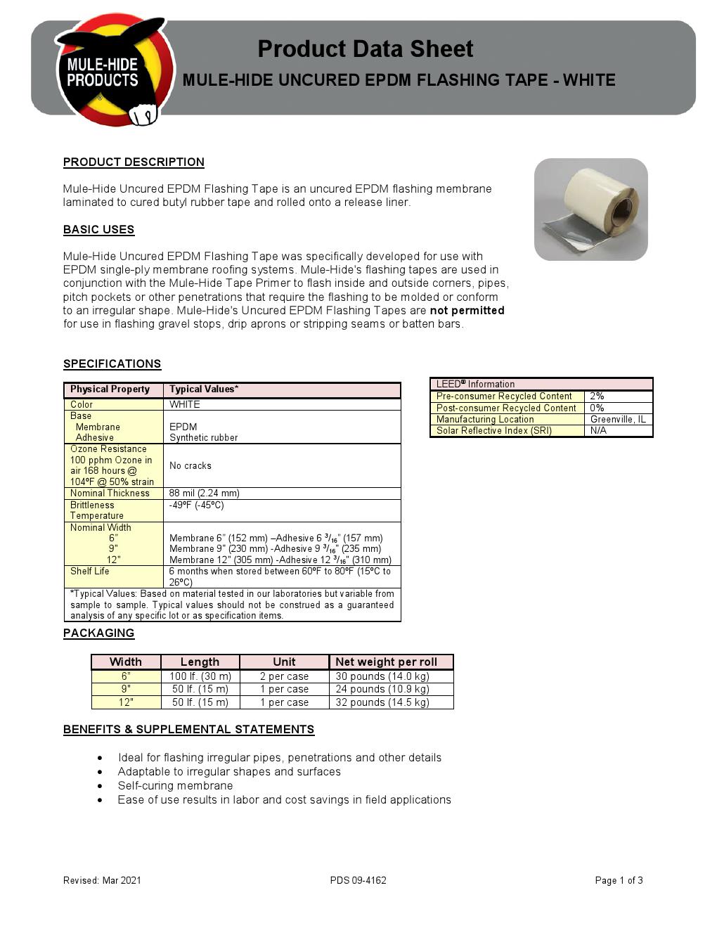 Uncured Flashing Tape (White & Black)